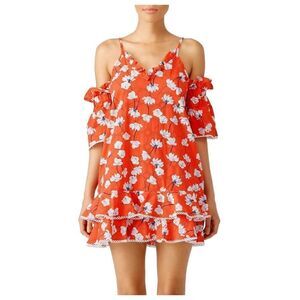 Nicholas Vermilion Floral Bubble Sleeve Cotton Silk Mini Dress Women’s Size 8